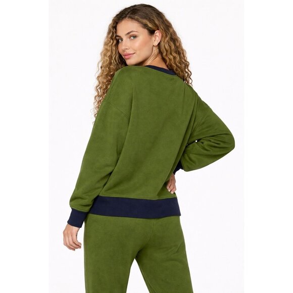 We Wore What Crewneck Sweatshirt Womens Small Colorblocked Hunter Green & Navy - Picture 11 of 16